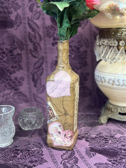 Upcycled Jack Daniel'S Bottle Decor with Tan tones with Postcard details, view 2