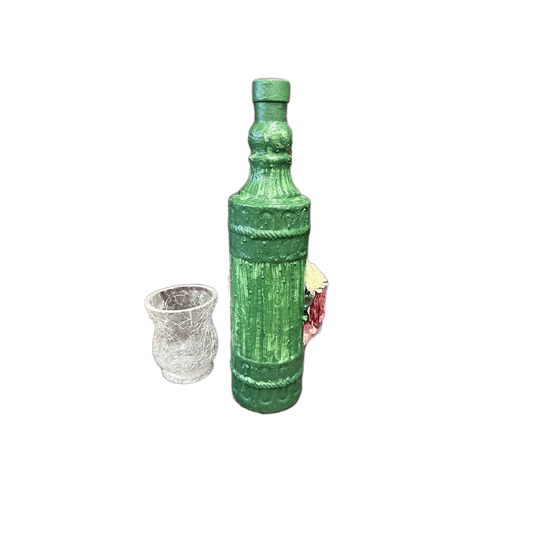 Hand-Painted Upcycled Glass Vase with Green tones with Flowers, Flower, Pirate details with Stained Glass, hand-painted finish, view 2