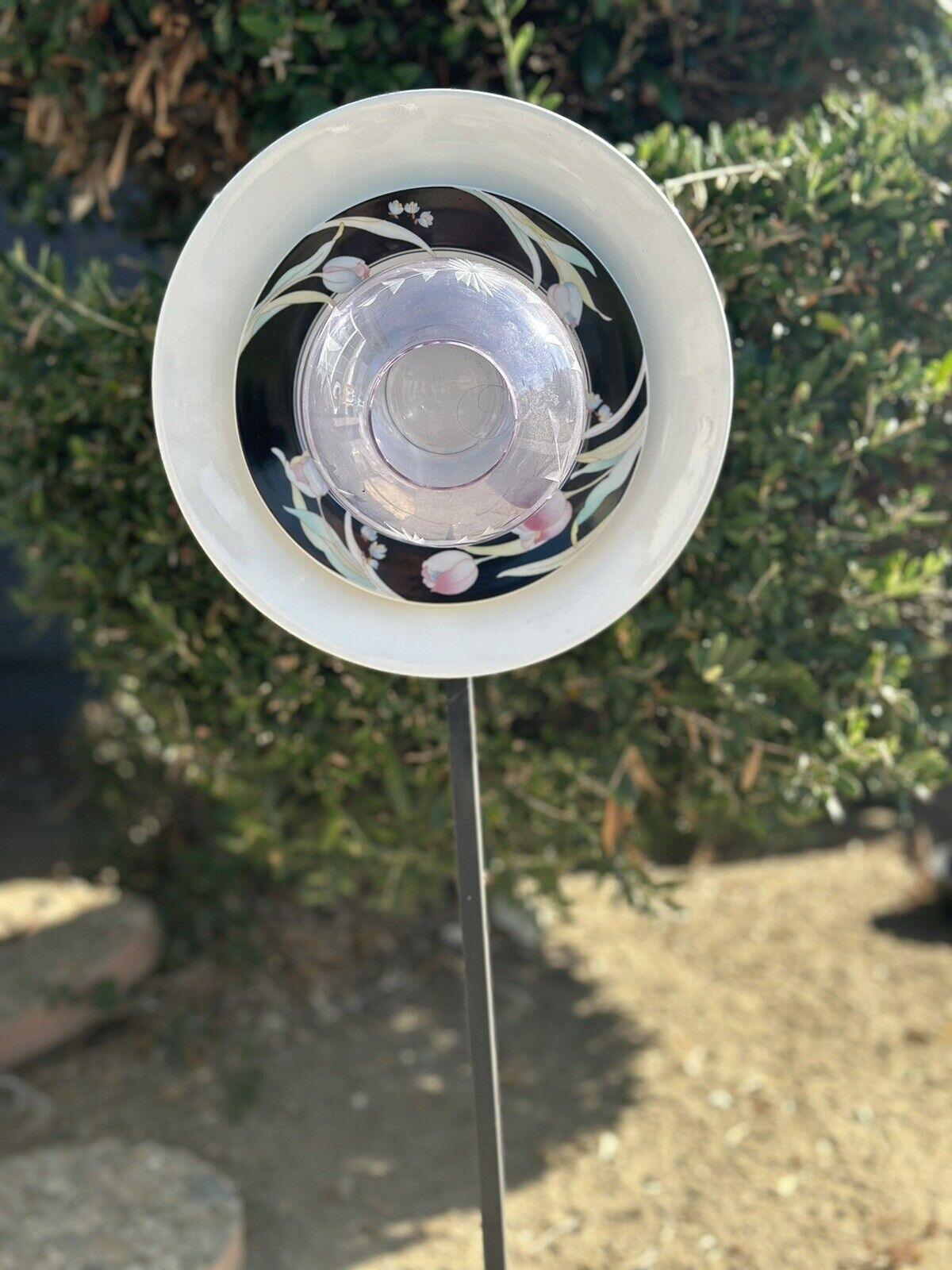 Glass Flower Topiary Upcycled Dishes Black, White And Lavender - Stylin Spirit
