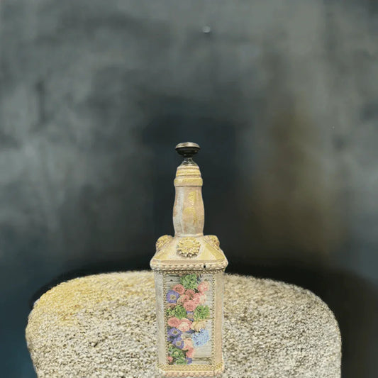 Hand-Painted Upcycled Glass Bottle with Pink, Tan tones with Flowers, Flower details with hand-painted finish, view 2