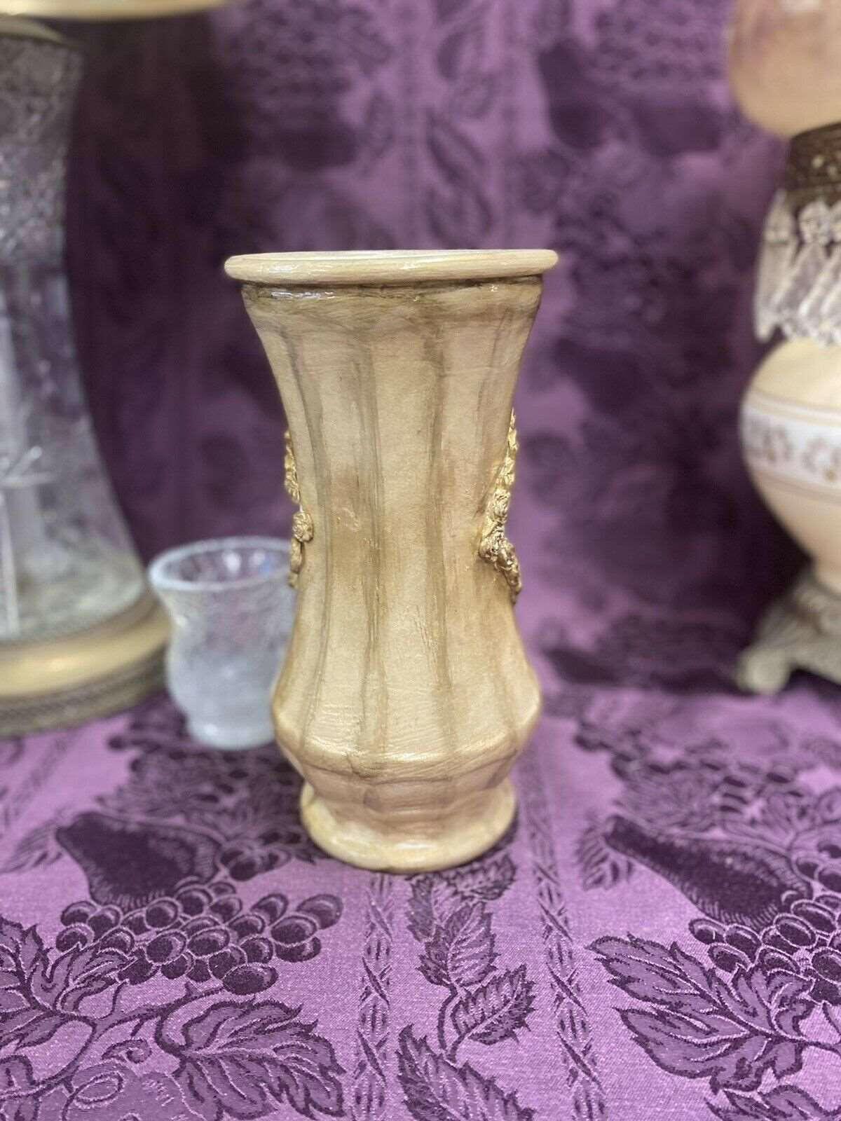 Hand-Painted Upcycled Glass Vase with Decoupage, Stained Glass, Antiqued finish, view 5