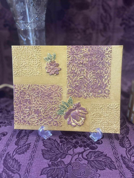 Coordinated Handmade Decor Set with Gold, Rose Gold, Wine tones with Rose, Picket Fence details with hand-painted finish, view 2