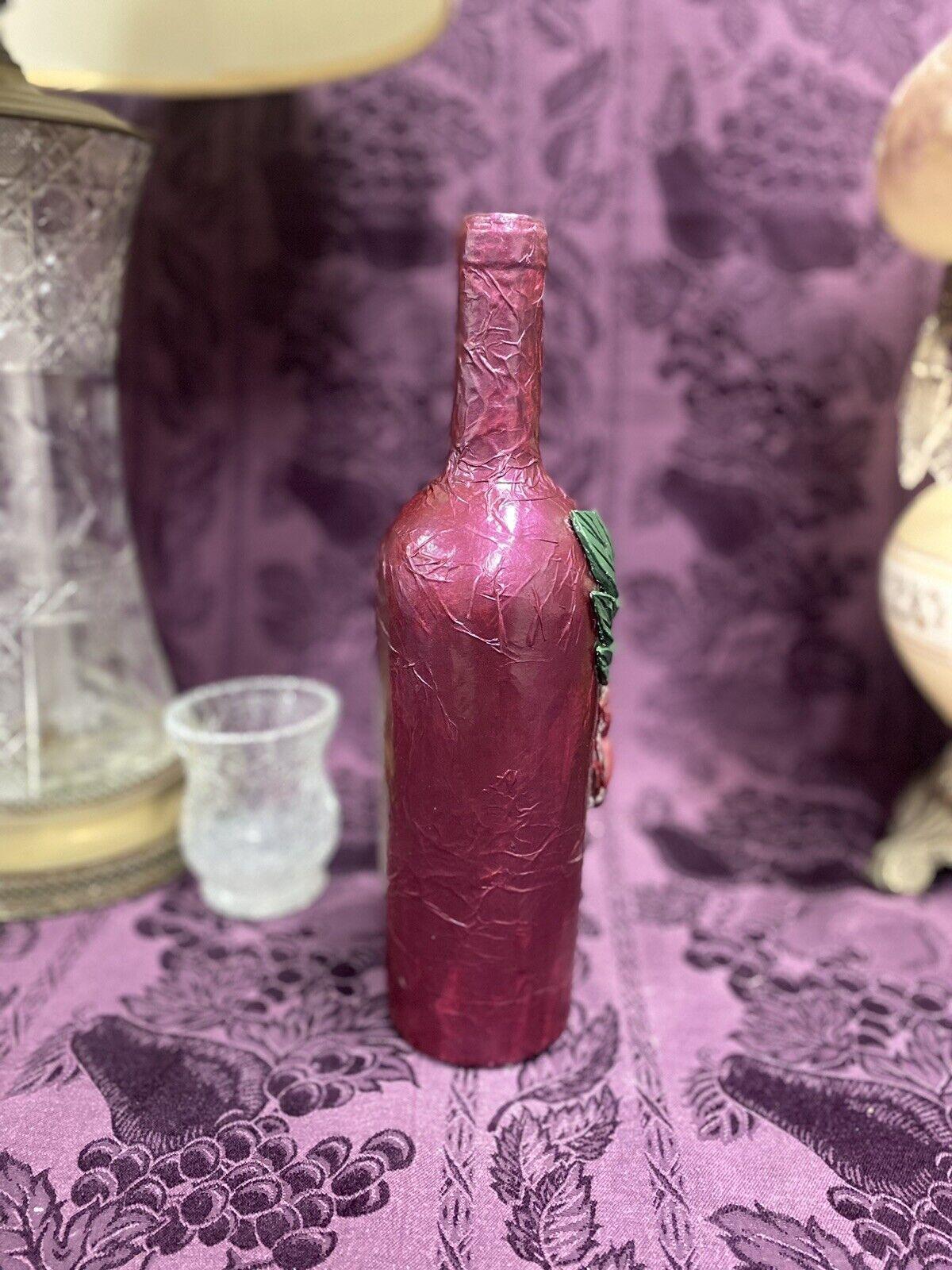 Hand-Painted Upcycled Glass Bottle with Wine tones with Flower, Sunflower details with Stained Glass, hand-painted finish, view 2
