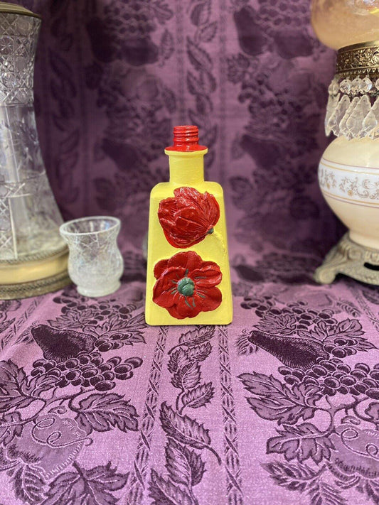 Decorative Bottle Stained Glass Hand Painted Upcycled Yellow Red Sunflower - Stylin Spirit
