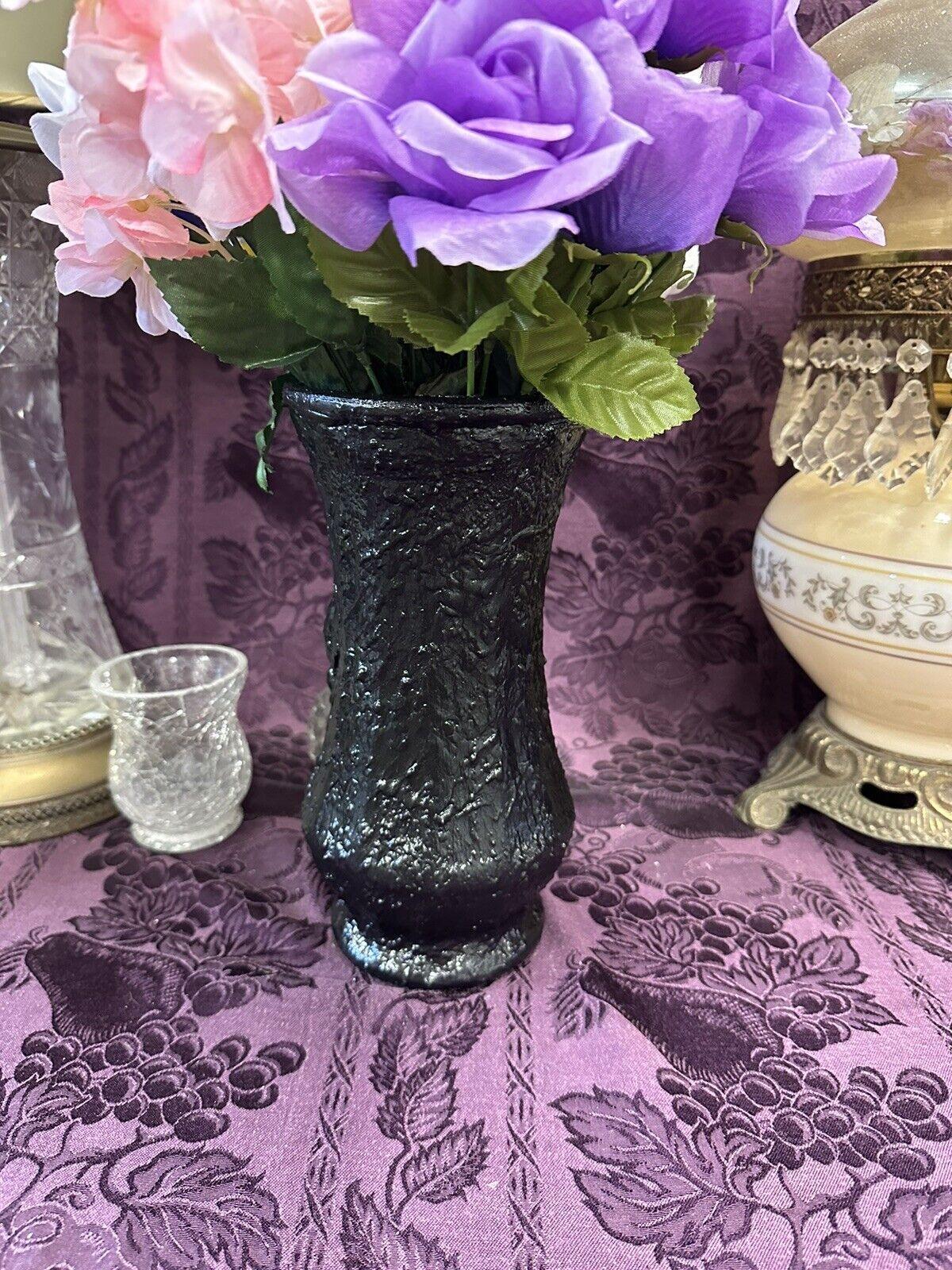 Custom Hand Painted Glass Vase Textured Black Rose - Stylin Spirit