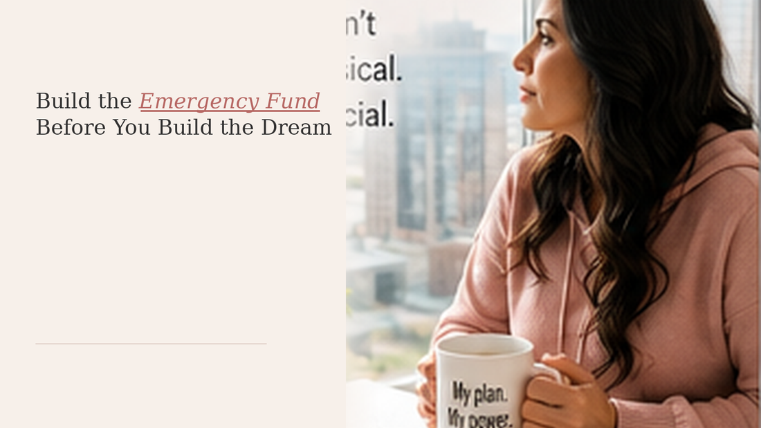 A woman reviews a financial plan by a window, representing the security of building an emergency fund before larger goals.