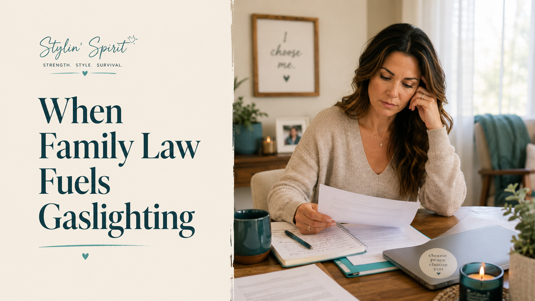 Reader-centered hero image for Attorneys in Family Law Fuel Gaslighting, showing a woman reviewing documents at home without a clinical or expert vibe.