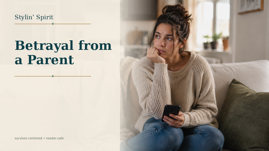 Reader-centered hero image for Betrayal from a Parent: How to Cope and Heal, showing a parent with paperwork in a private, grounded home setting.