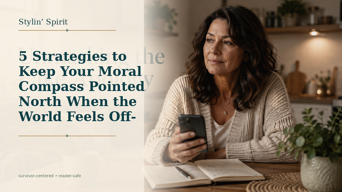 Reader-centered hero image for 5 Strategies to Keep Your Moral Compass Pointed North When the World Feels Off-Course, showing a survivor-safe, non-clinical home-life moment that feels relatable rather than expert-led.