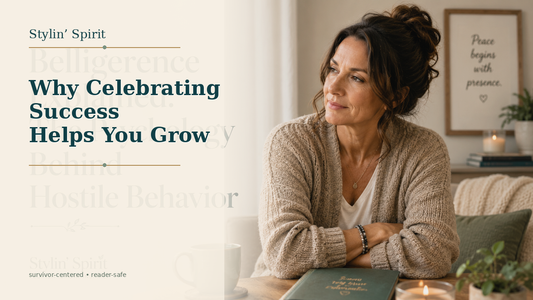 Reader-centered hero image for Why Celebrating Success Helps You Grow, showing a real woman in a calm home setting, reflective and self-advocating.