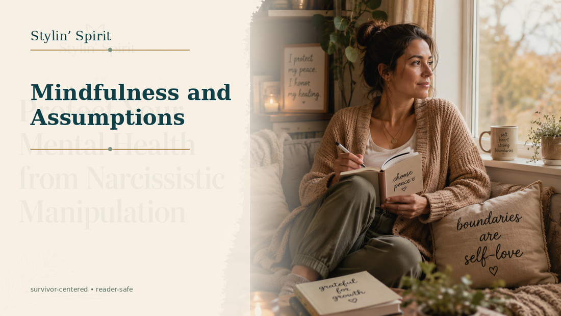Reader-centered hero image for Mindfulness and Assumptions: How Your Thoughts Shape Your Peace, showing a relatable woman in a calm, lived-in setting.