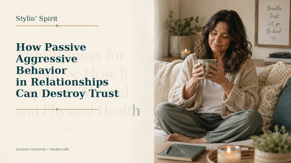 Reader-centered hero image for How Passive Aggressive Behavior in Relationships Can Destroy Trust, showing a relatable woman in a calm, lived-in setting.