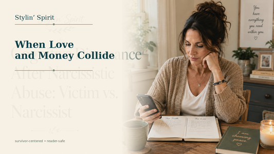 Reader-centered hero image for When Love and Money Collide: How to Protect Your Finances in a Marriage with a Narcissist, showing a parent with paperwork in a private, grounded home setting.