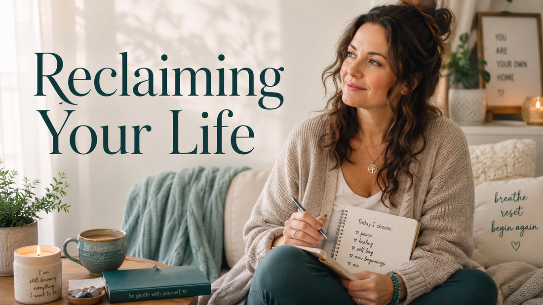 Reader-centered hero image for Reclaiming Your Power and Finding Inner Strength, showing a woman choosing herself in a calm, empowering home environment.
