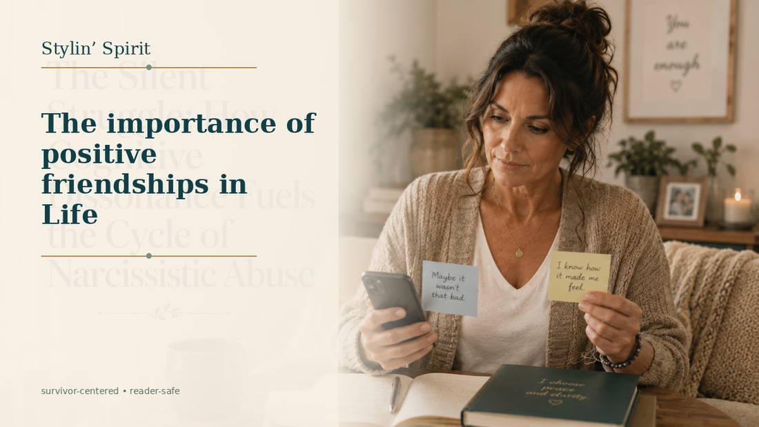 Reader-centered hero image for The importance of positive friendships in Life, showing a real woman privately processing her experience in a safe home environment.