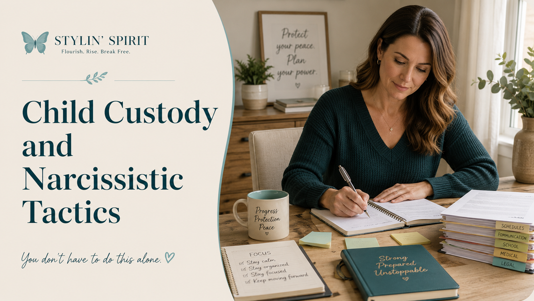 Reader-centered hero image for Child Custody Cases and Narcissistic Tactics, showing a parent-centered home scene with paperwork and quiet determination.