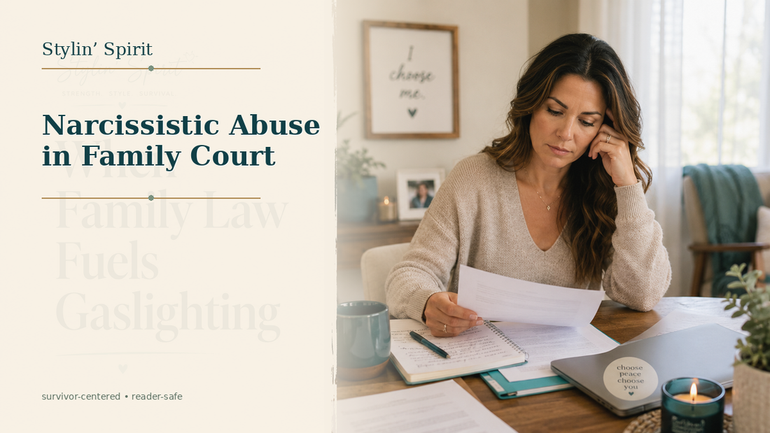 Reader-centered hero image for Narcissistic Abuse in Family Court: Why Recognition Matters, showing a parent with paperwork in a private, grounded home setting.