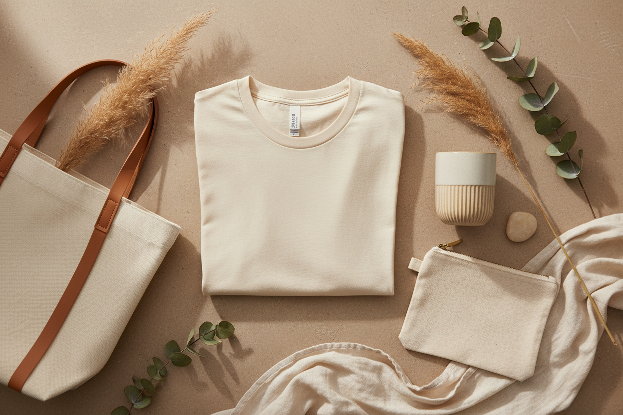 Styled flat lay of apparel, accessories, tote bag, tumbler, and lifestyle items for the Stylin’ Spirit Apparel & Accessories collection
