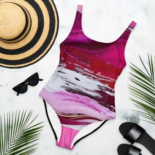 One-Piece Swimsuit - Pink Paint Pour - Stylin Spirit