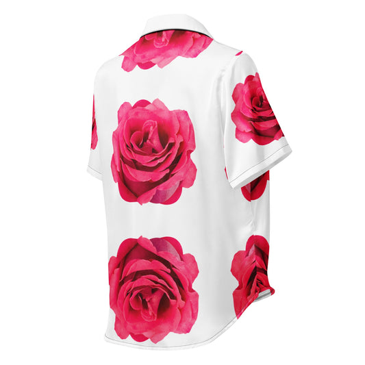 All - over print women’s short sleeve pajama top - Pink Rose - Stylin Spirit