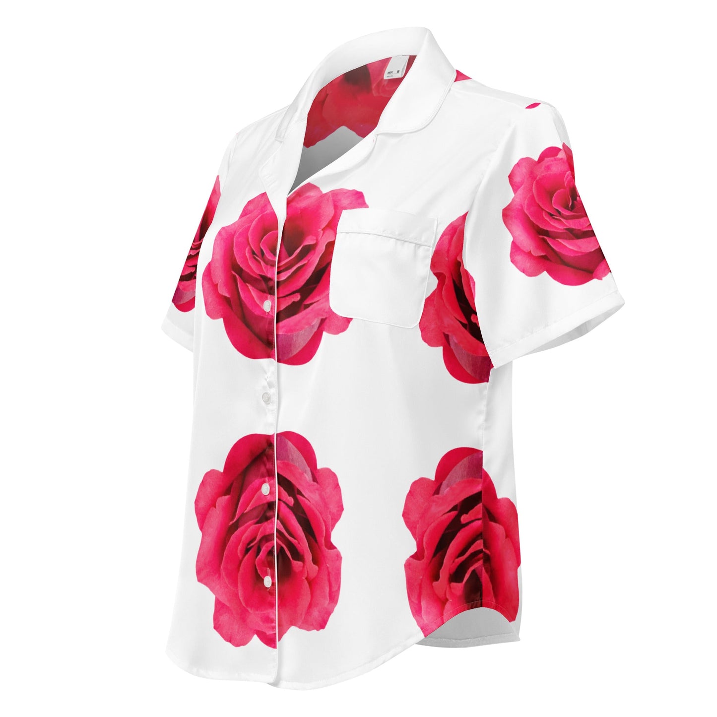 All - over print women’s short sleeve pajama top - Pink Rose - Stylin Spirit