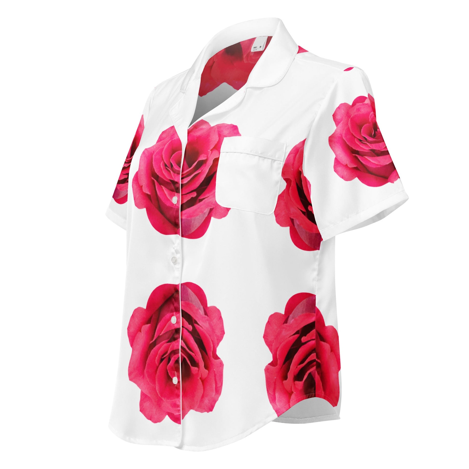 All - over print women’s short sleeve pajama top - Pink Rose - Stylin Spirit