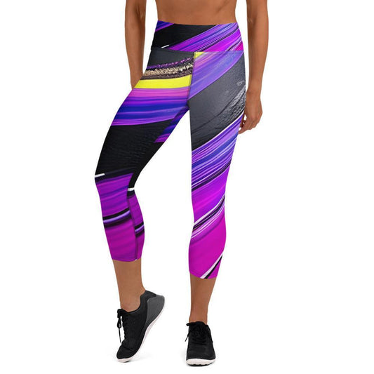 Yoga Capri Leggings - Purple Paint Pour - Stylin Spirit