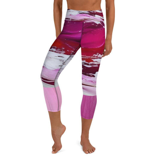 Yoga Capri Leggings - Pink Paint Pour - Stylin Spirit