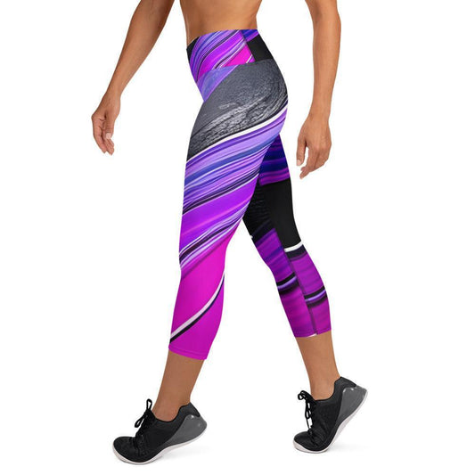Yoga Capri Leggings - Purple Paint Pour - Stylin Spirit