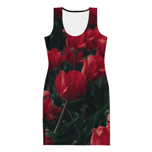 Bodycon dress - Red Flowers - Stylin Spirit
