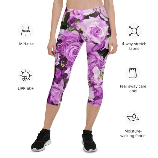 Capri Leggings - Lavender Flowers - Stylin Spirit