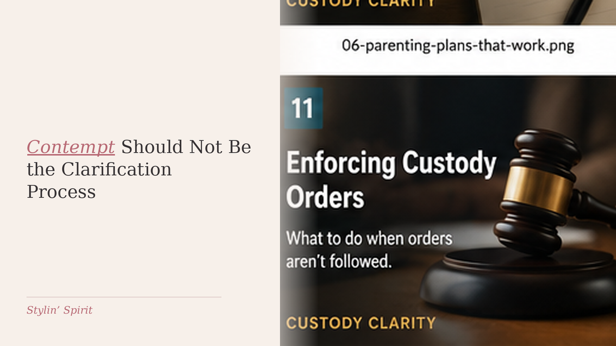 Judge’s gavel in a dark editorial setting, representing why contempt should not become the routine process for clarifying an ambiguous custody order.