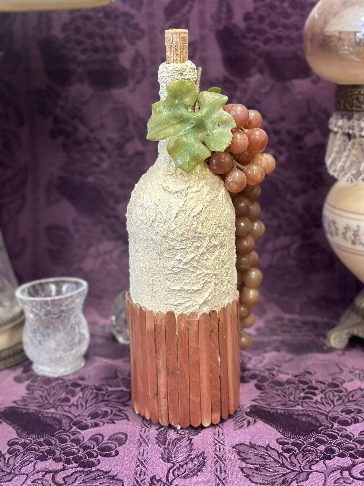 Decorative Glass Bottle Stained Glass Vase Hand Painted green Tan With Grapes - Stylin Spirit