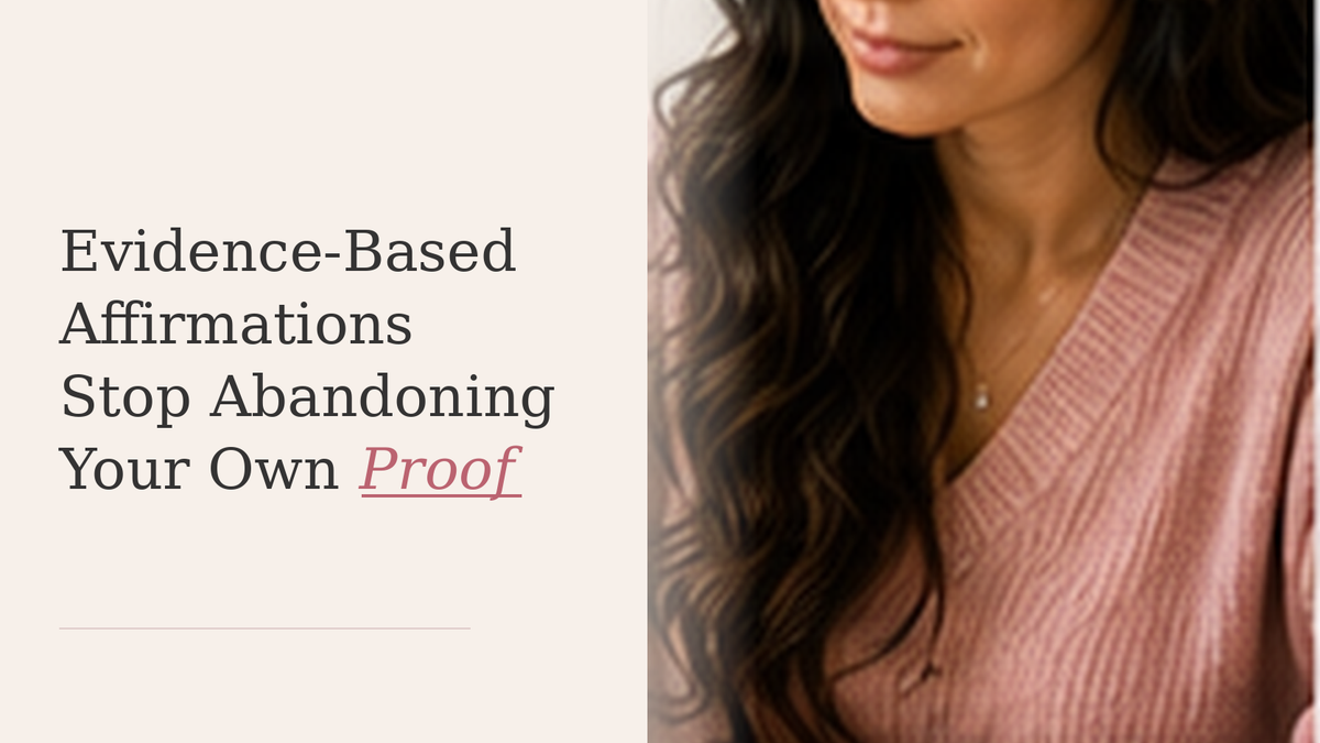 A woman reviews her own evidence and accomplishments, representing self-belief built from real proof rather than forced positivity.