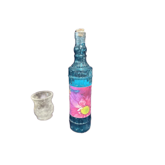 Decorative Upcycled Glass Bottle with Blue tones with Pirate details with Wrapped finish, view 3