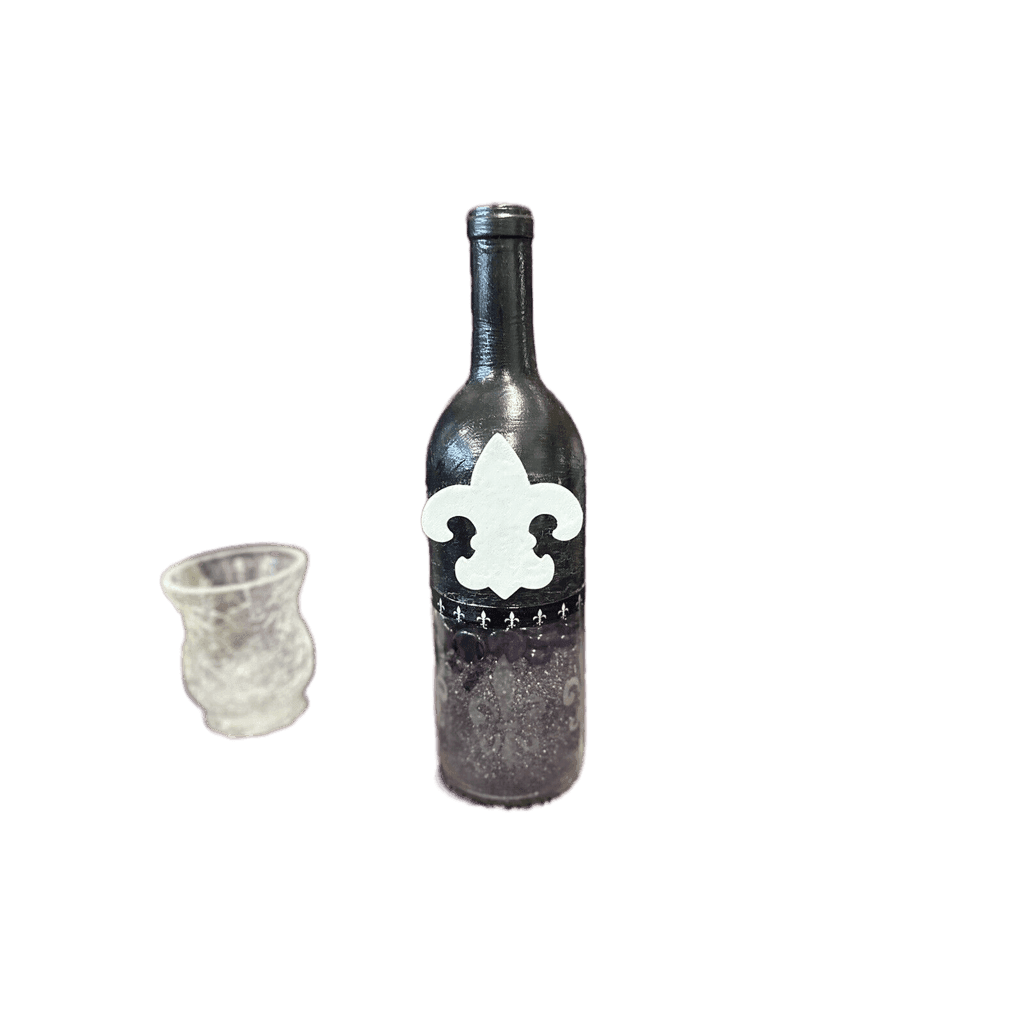Decorative Glass Wine Bottle Black Hand Etched Filled with sand & glass beads - Stylin Spirit