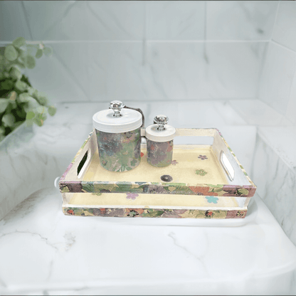 Custom Bathroom Vanity Tray With Matching Plastic Containers Crystal Knobs - Stylin Spirit