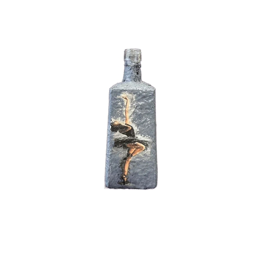 Upcycled Vodka Bottle Decor with Gray tones with Ballerina details with Decoupaged, Decoupage, Aged finish, view 3