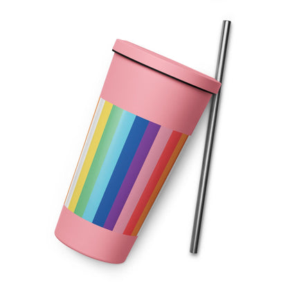 Insulated tumbler with a straw - Rainbow - Stylin Spirit