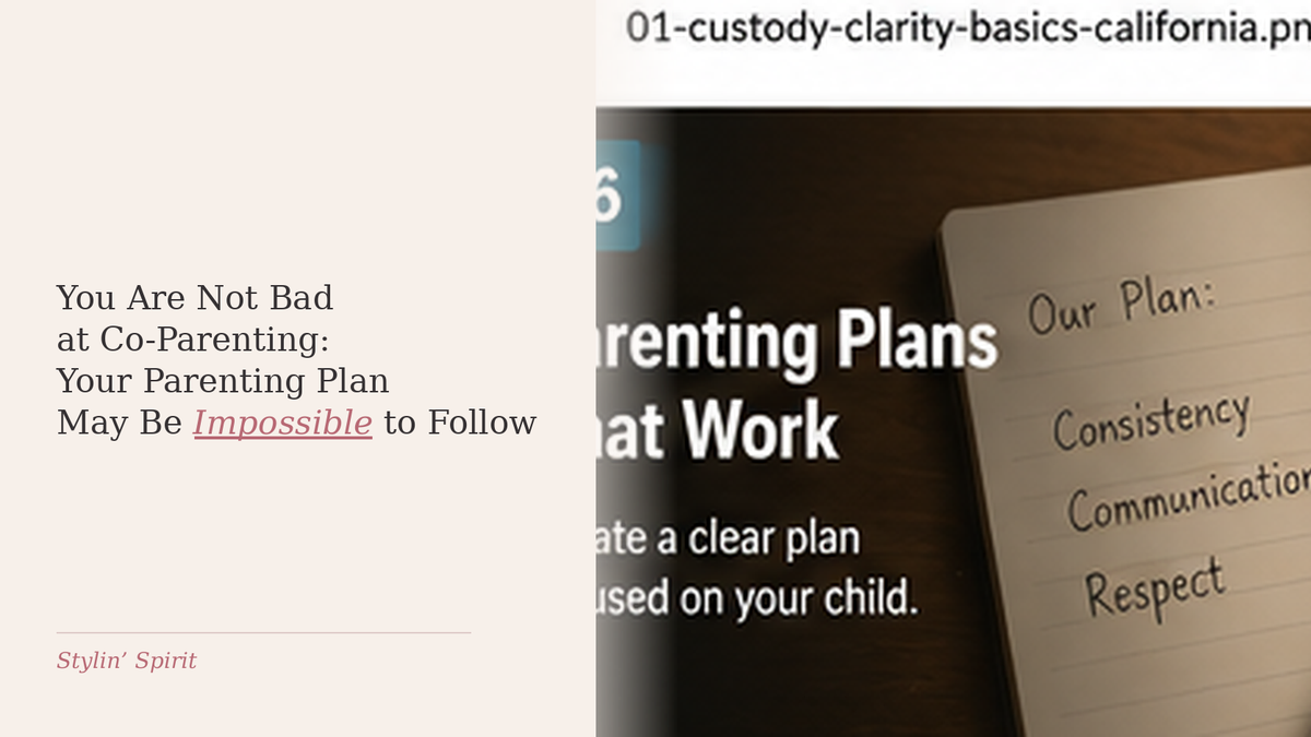 Parenting-plan notebook in a warm editorial setting, representing a custody schedule that may be difficult or impossible to operate consistently.