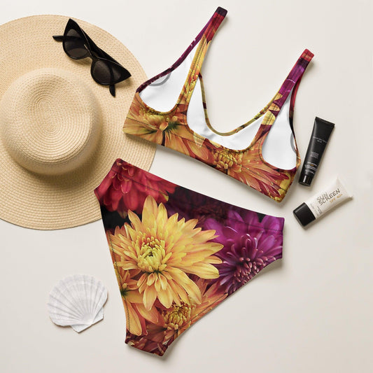 Recycled high-waisted bikini - Fall Flowers - Stylin Spirit