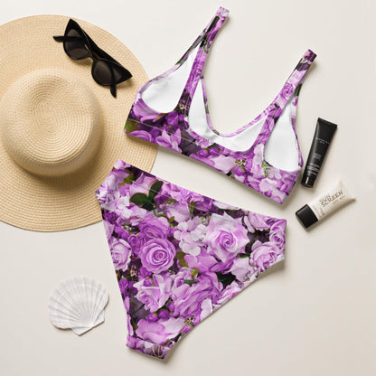 Recycled high - waisted bikini - Lavender Flowers - Stylin Spirit