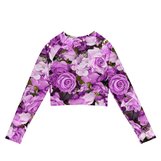 Recycled long - sleeve crop top - Lavender Flowers - Stylin Spirit