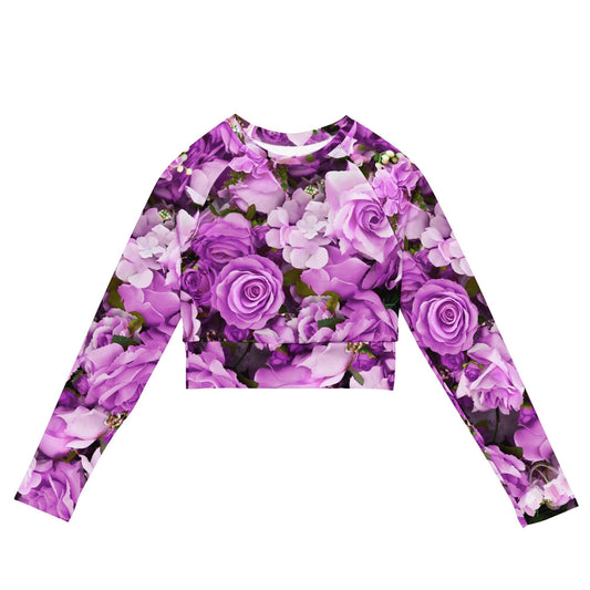 Recycled long - sleeve crop top - Lavender Flowers - Stylin Spirit