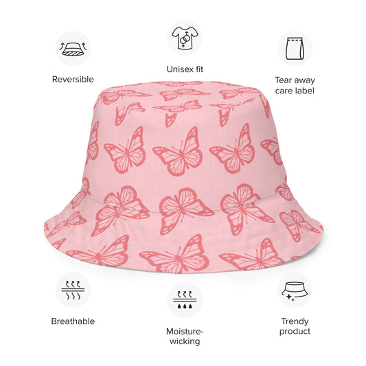 Reversible bucket hat - Pink Butterfly - Stylin Spirit