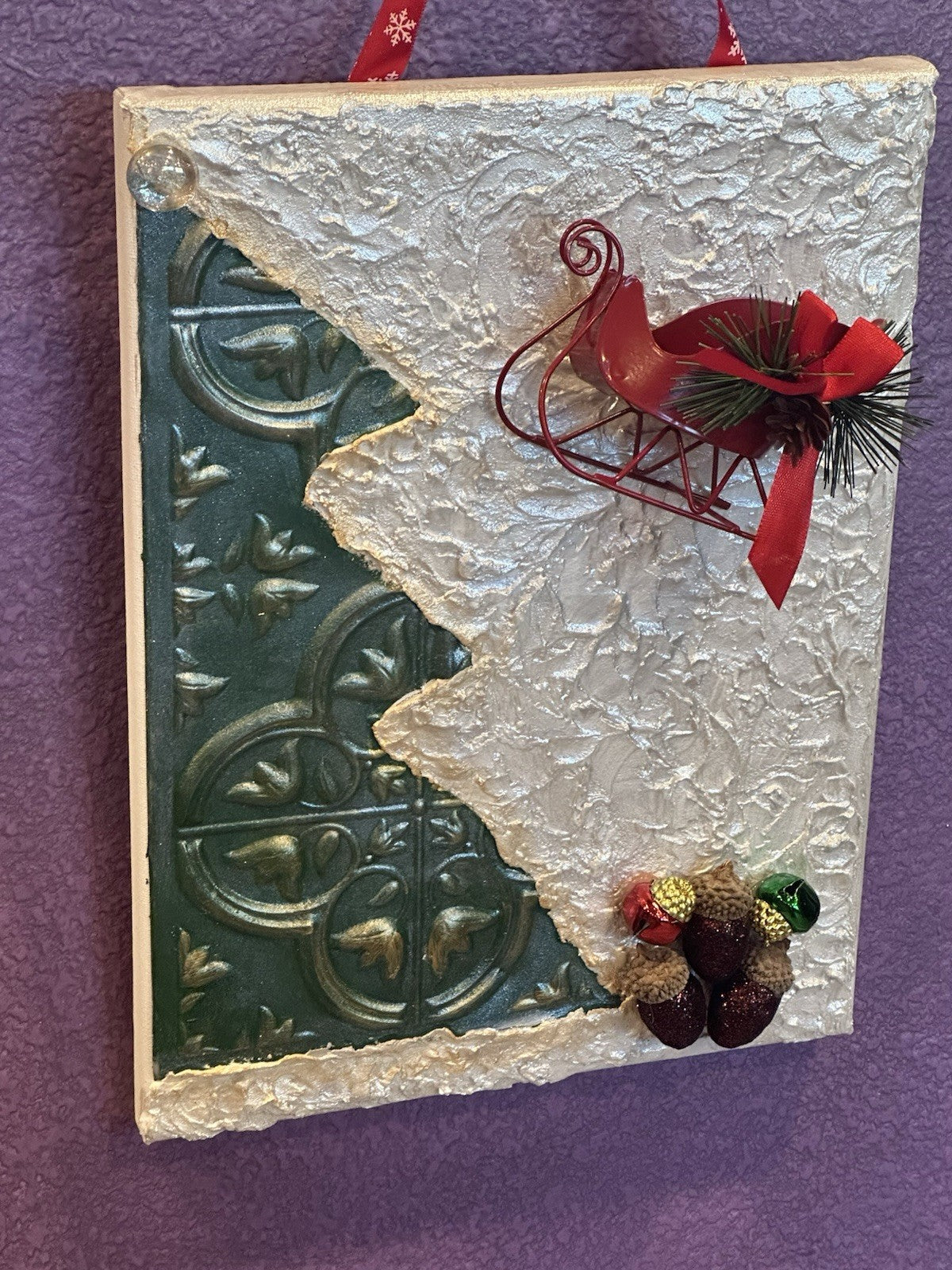 Door Sign Wall Hanging Canvas Picture Christmas Tree Sleigh Holiday