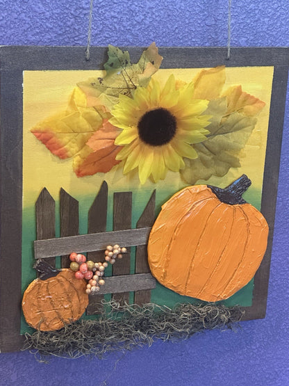 Door Hanging Wall Sign Fall Pumpkin Sunflower Moss Handmade