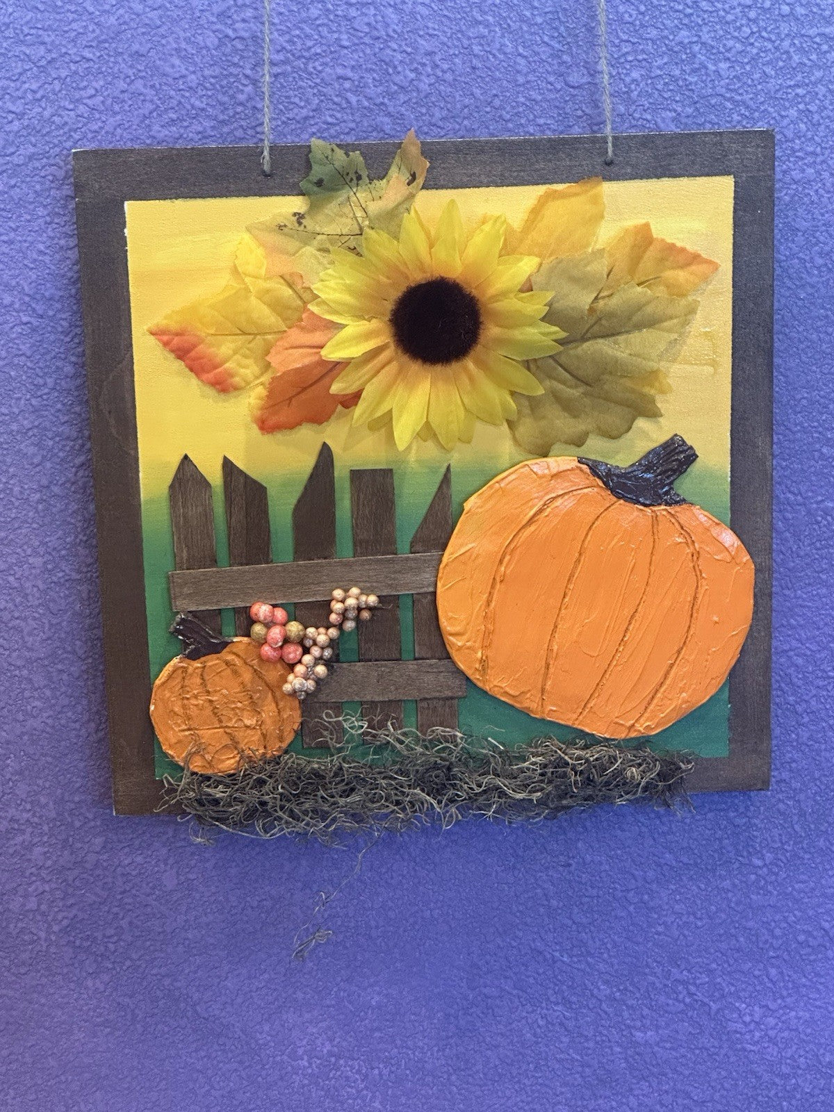 Door Hanging Wall Sign Fall Pumpkin Sunflower Moss Handmade