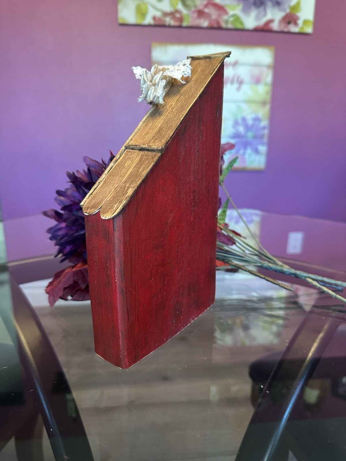 Red Barn Wood Sign Shelf Sitter Hand Painted And Stained - Stenciled Lettering