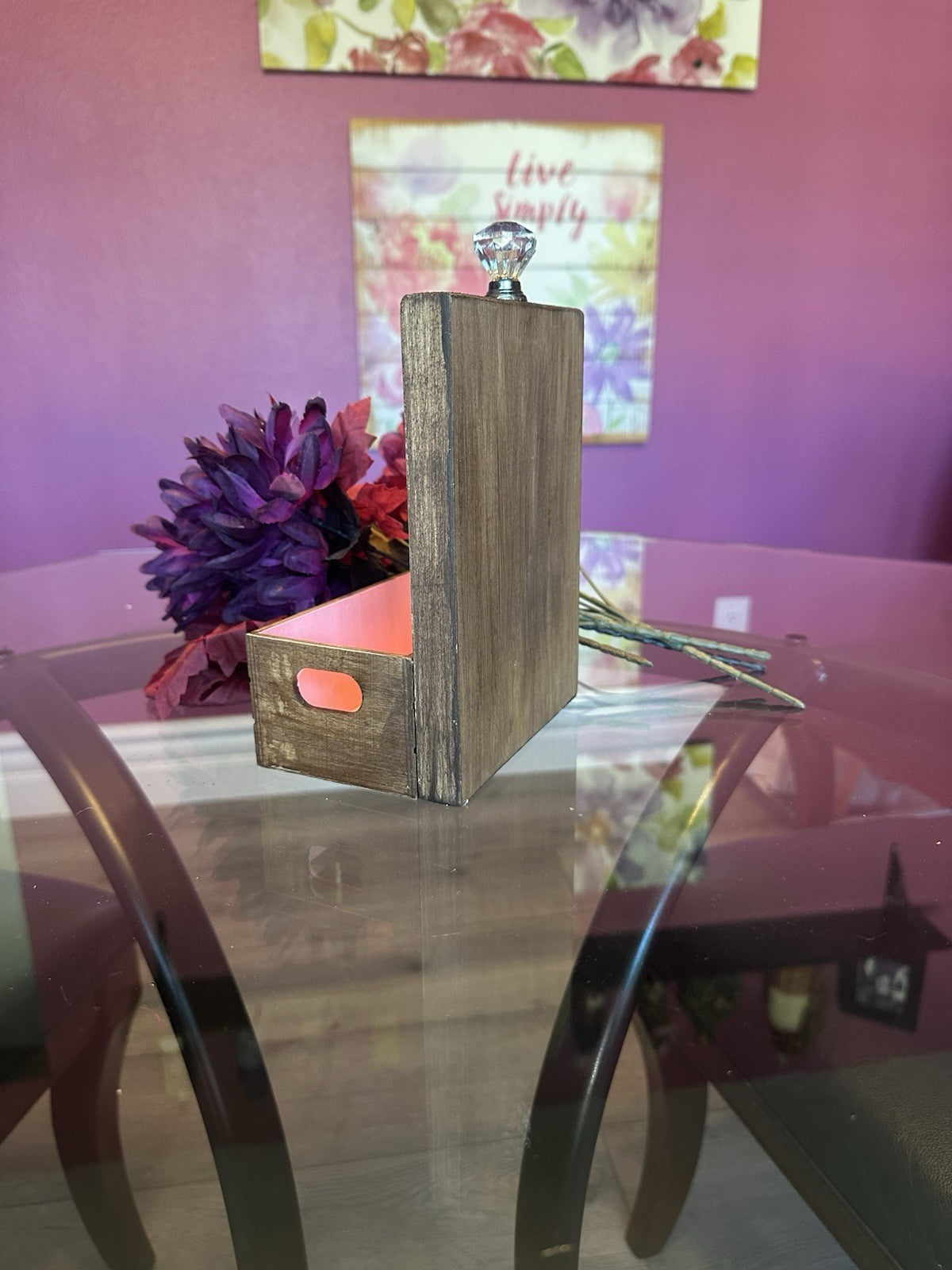 Hand Stained And Painted Wood Tea Caddy Shabby Chic Green And Pink